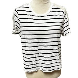 Topshop Petite US 10 Women’s Short Sleeve Tee White with Black Stripes